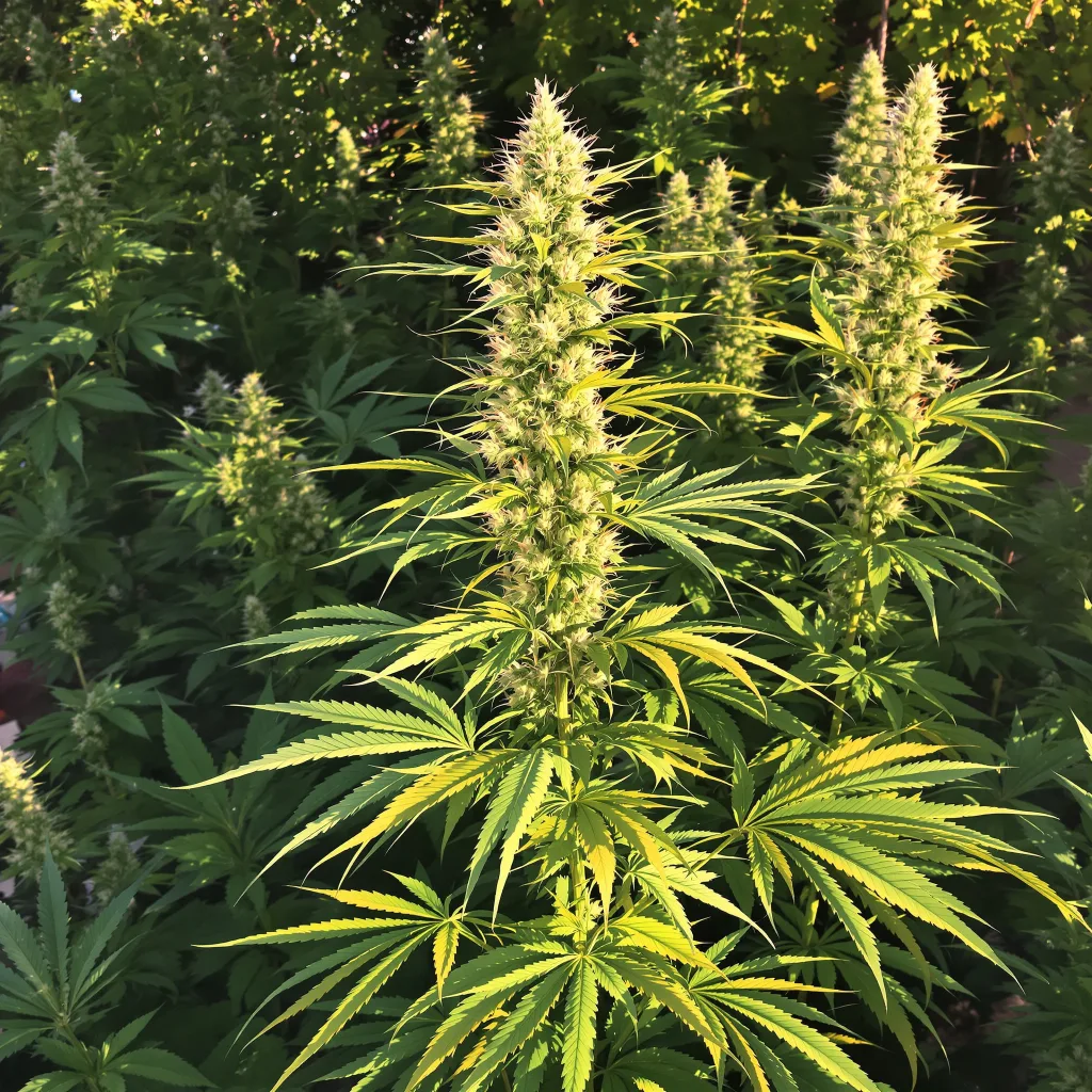 Damnesia 16% indica / 84% sativa — flor con tricomas visibles