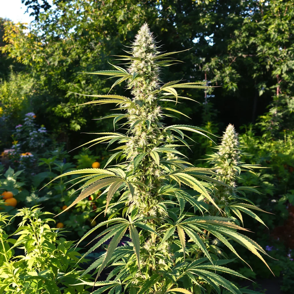 Damnesia 16% indica / 84% sativa — flor con tricomas visibles