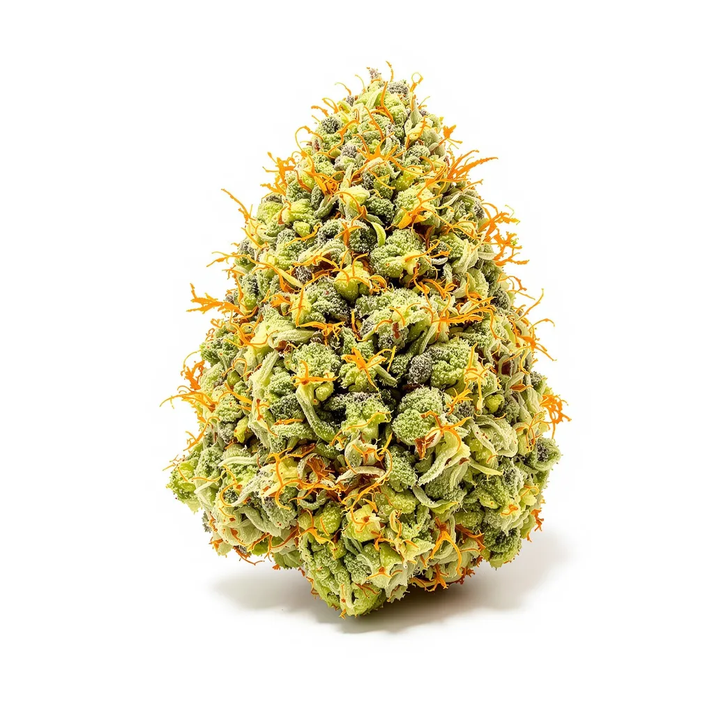 Damnesia 16% indica / 84% sativa — flor con tricomas visibles