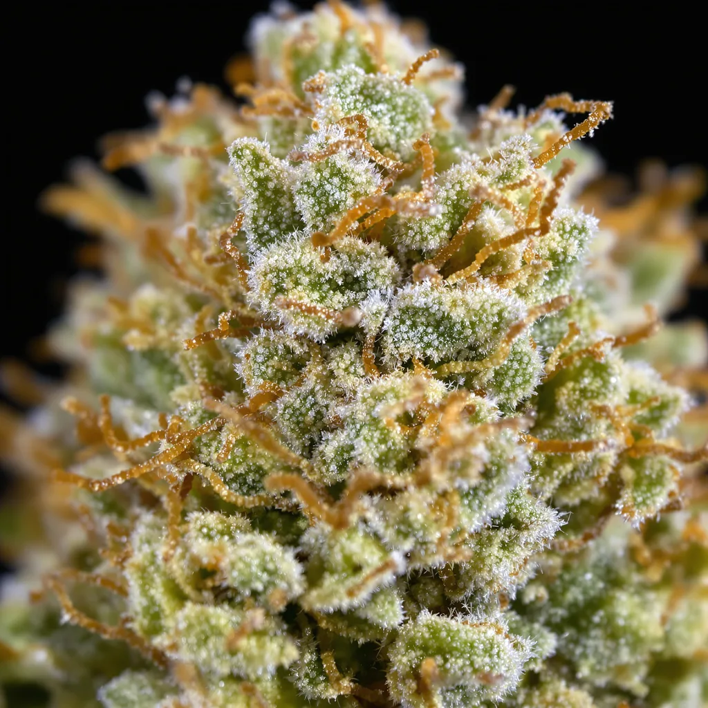 Primer plano de cogollo de cannabis Dance World CBD mostrando flor clara con baja resina