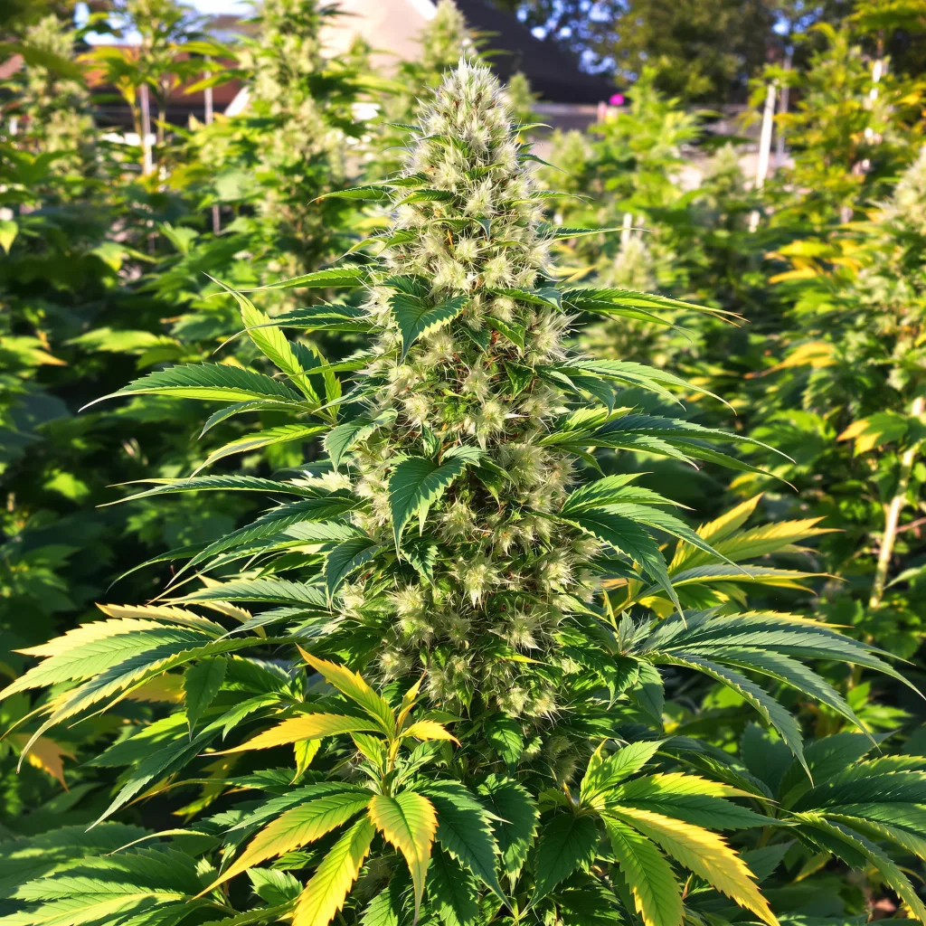 Dance World CBD 57% indica / 43% sativa — flor con tricomas visibles