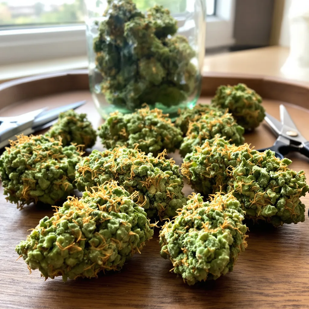 Dance World 20% indica / 80% sativa — flor con tricomas visibles