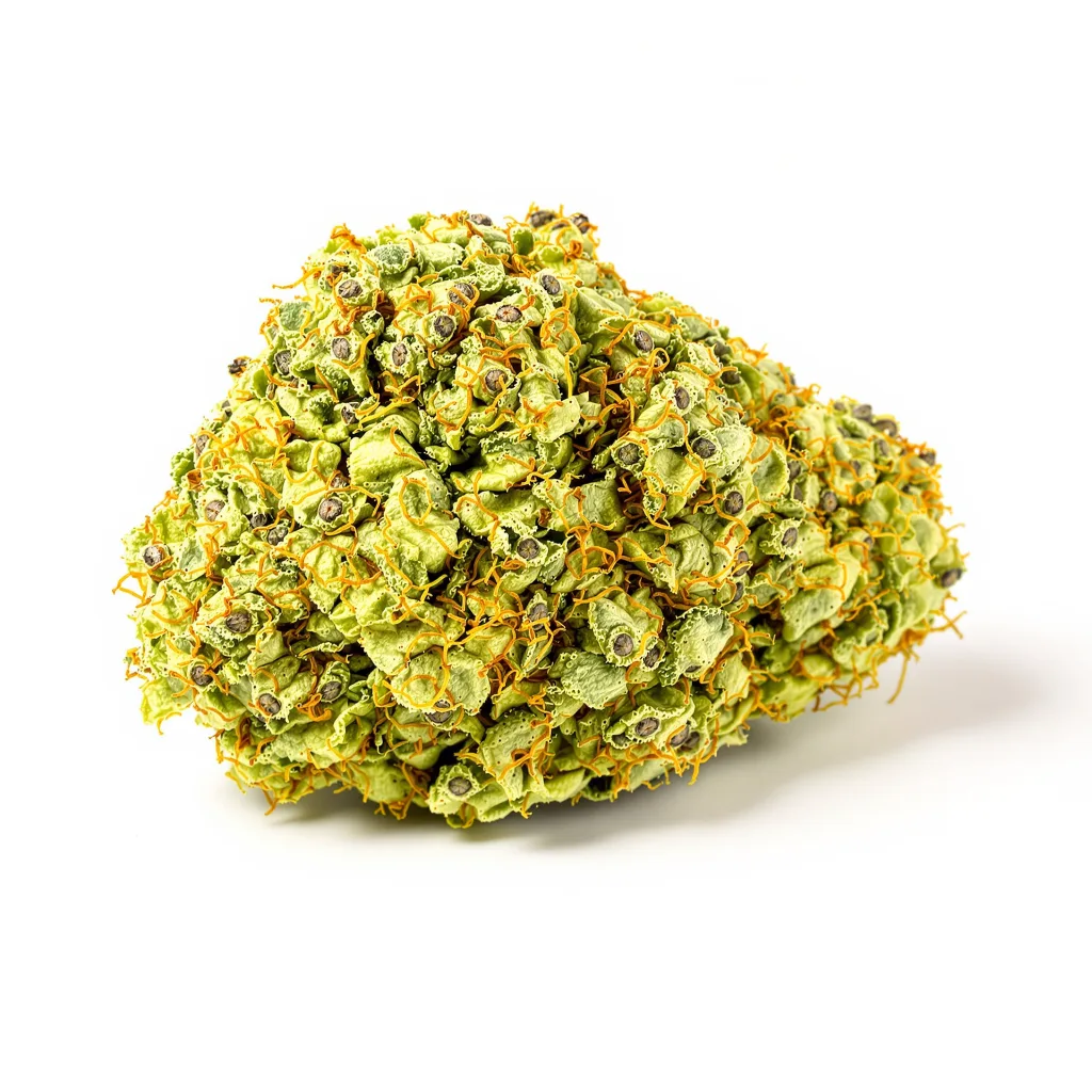 Dance World 20% indica / 80% sativa — flor con tricomas visibles