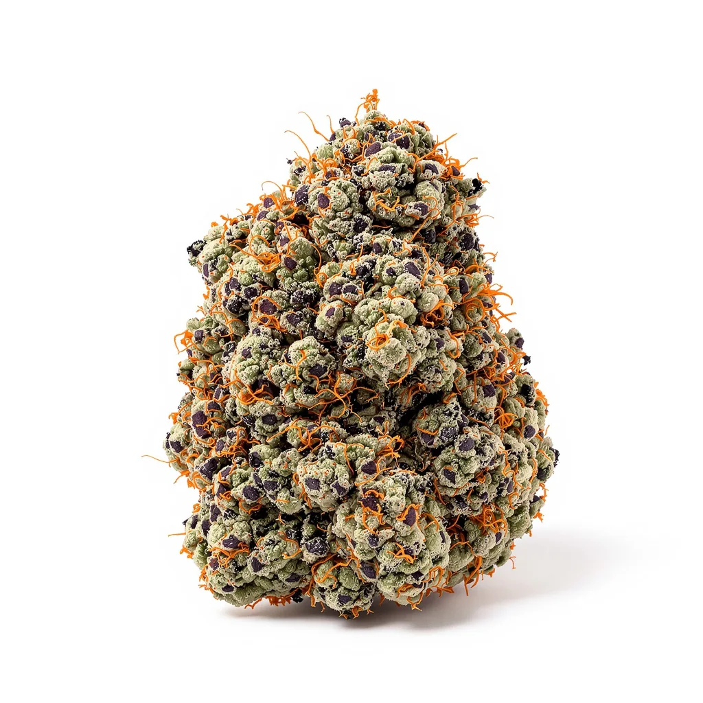 Dank Schrader 82% indica / 18% sativa — flor con tricomas visibles