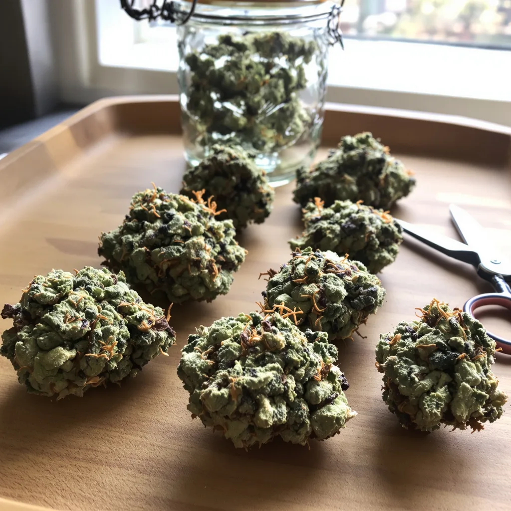 Dank Sinatra 52% indica / 48% sativa — flor con tricomas visibles