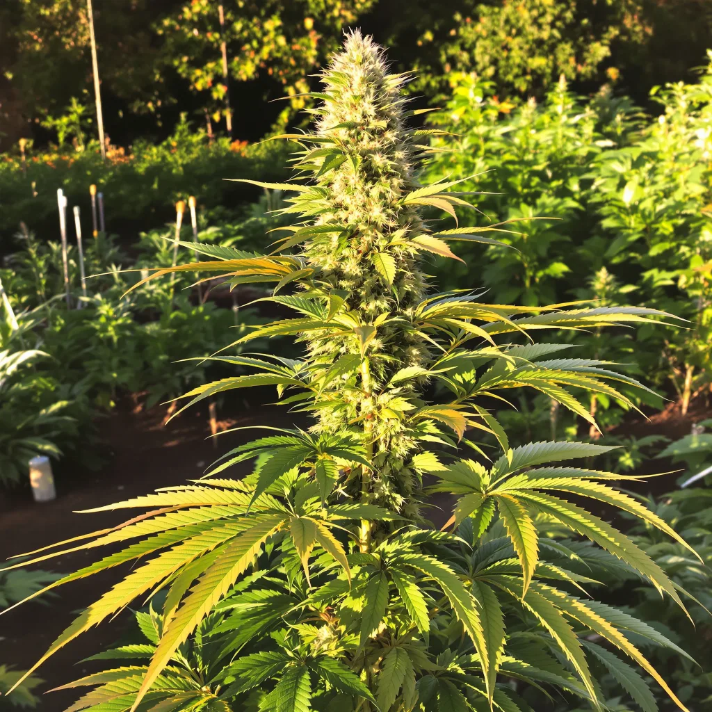 Dank Sinatra 52% indica / 48% sativa — flor con tricomas visibles