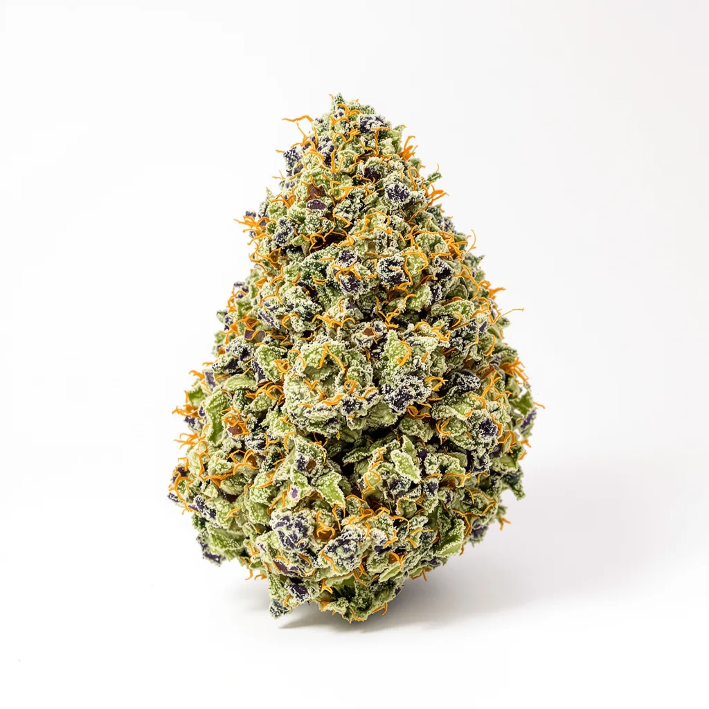 Dank Sinatra 52% indica / 48% sativa — flor con tricomas visibles