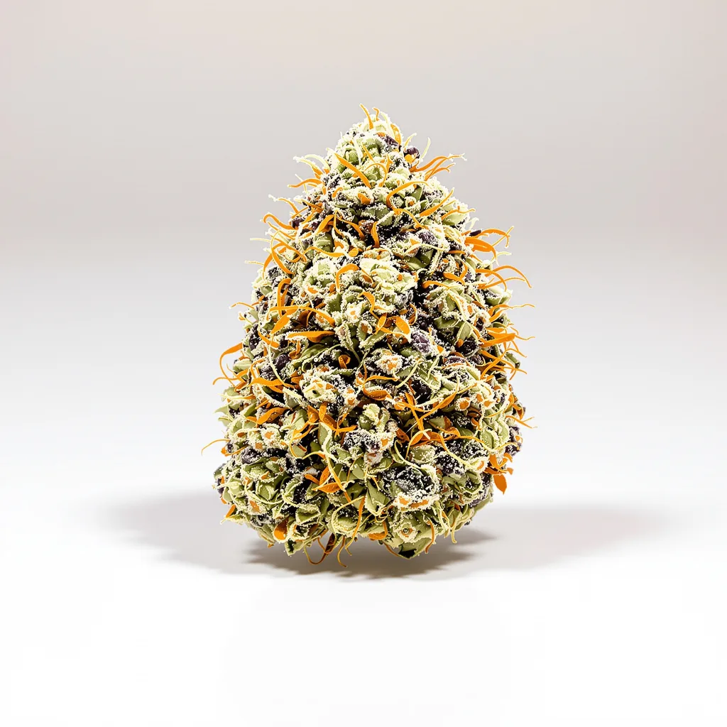 Dank Sinatra 52% indica / 48% sativa — flor con tricomas visibles