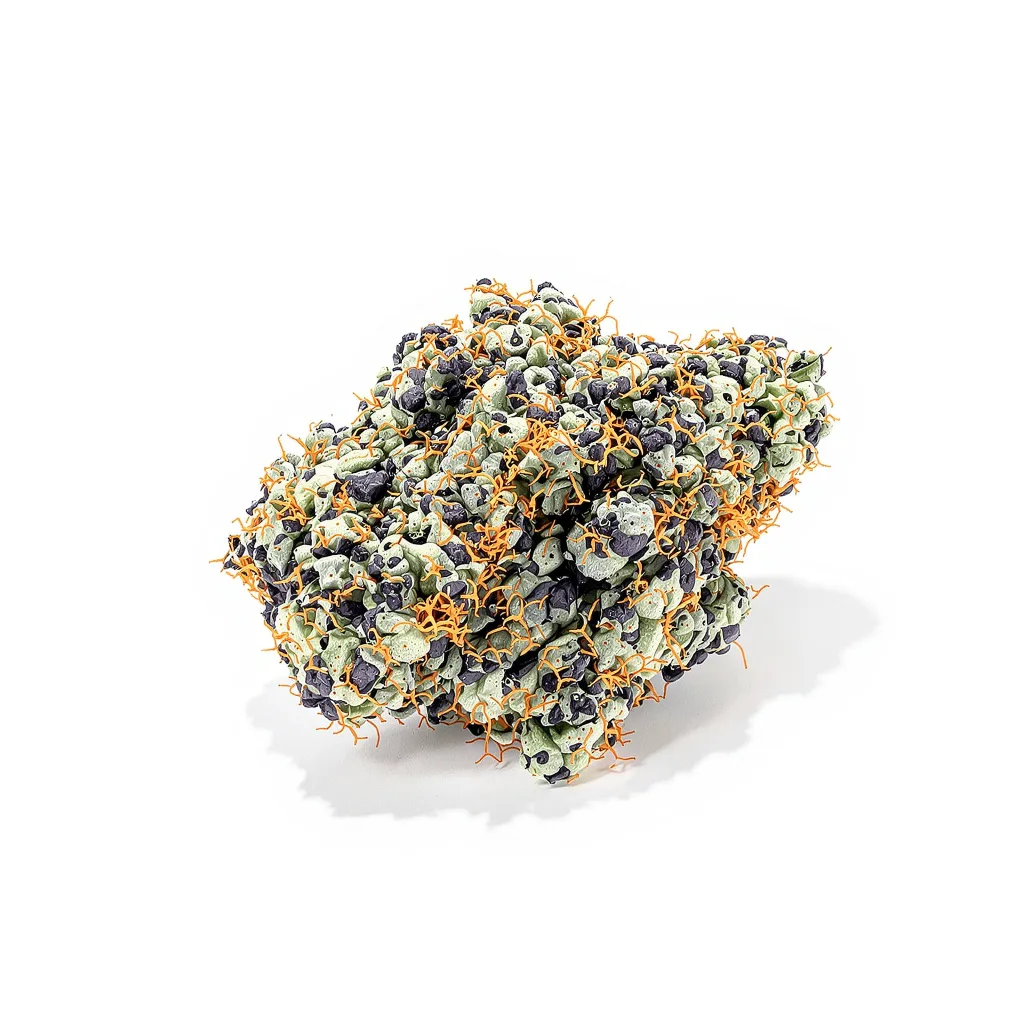 Danky Doodle 86% indica / 14% sativa — flor con tricomas visibles