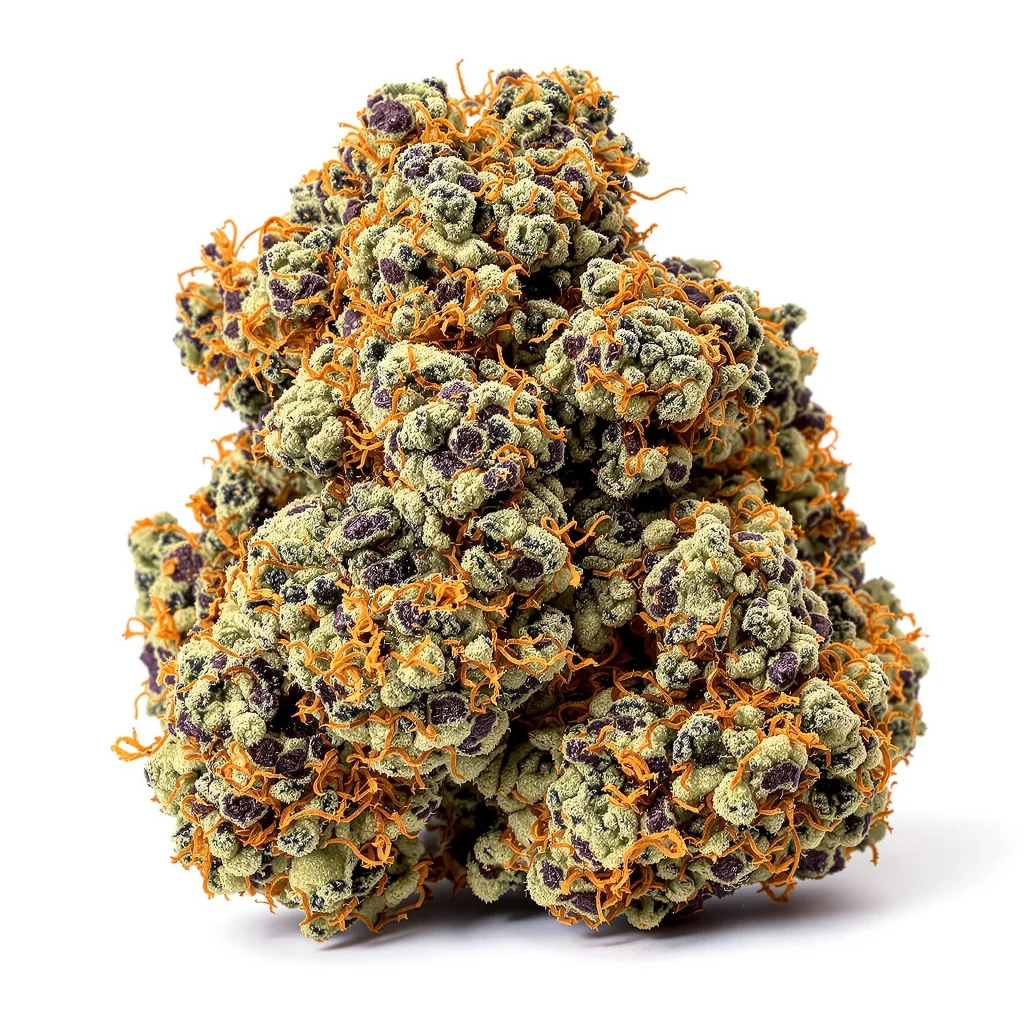 Dark Side of the Moon 86% indica / 14% sativa — flor con tricomas visibles