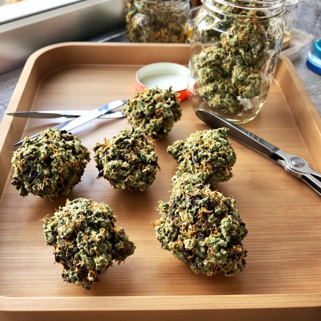 Dark Side of the Moon 86% indica / 14% sativa — flor con tricomas visibles