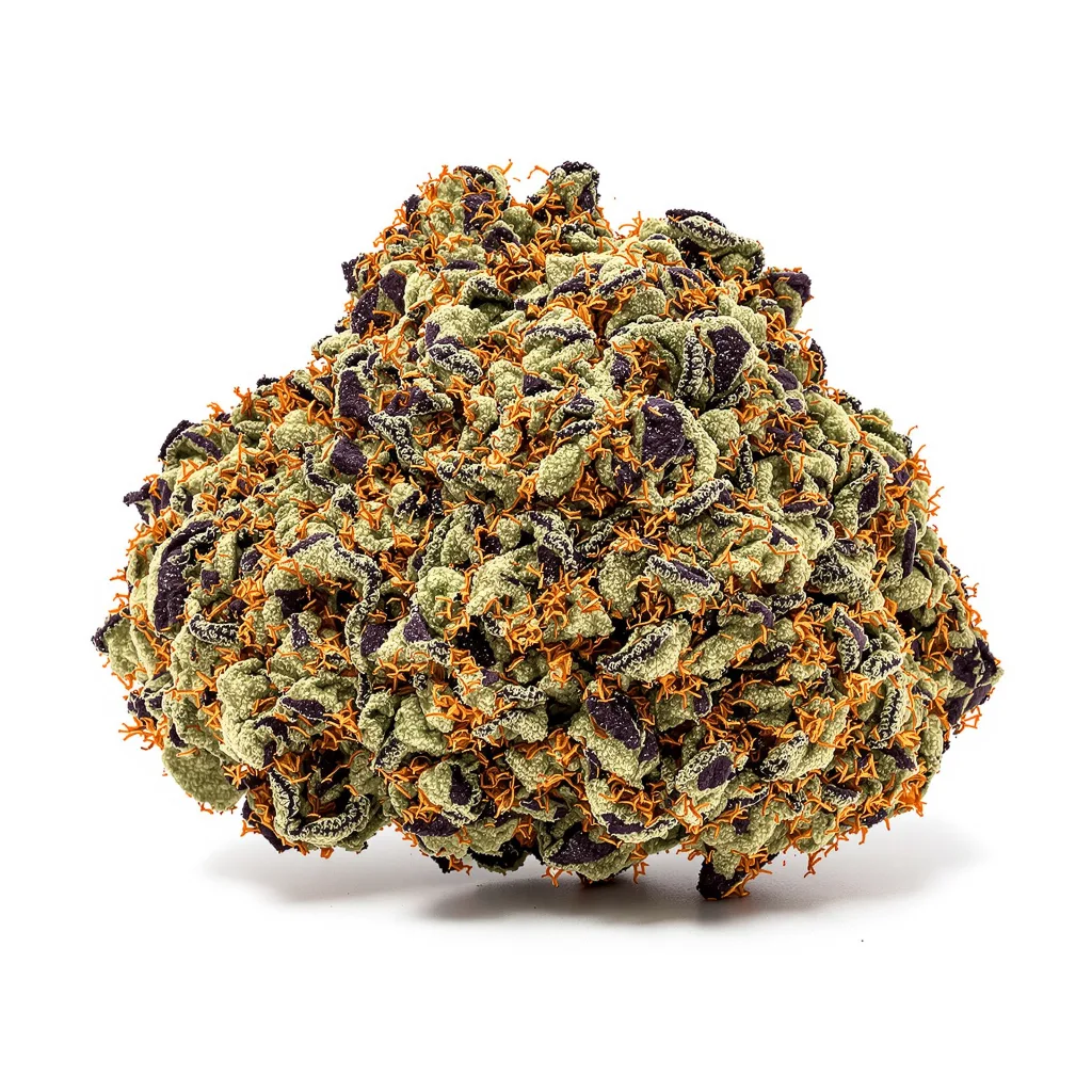 Dark Side of the Moon 86% indica / 14% sativa — flor con tricomas visibles
