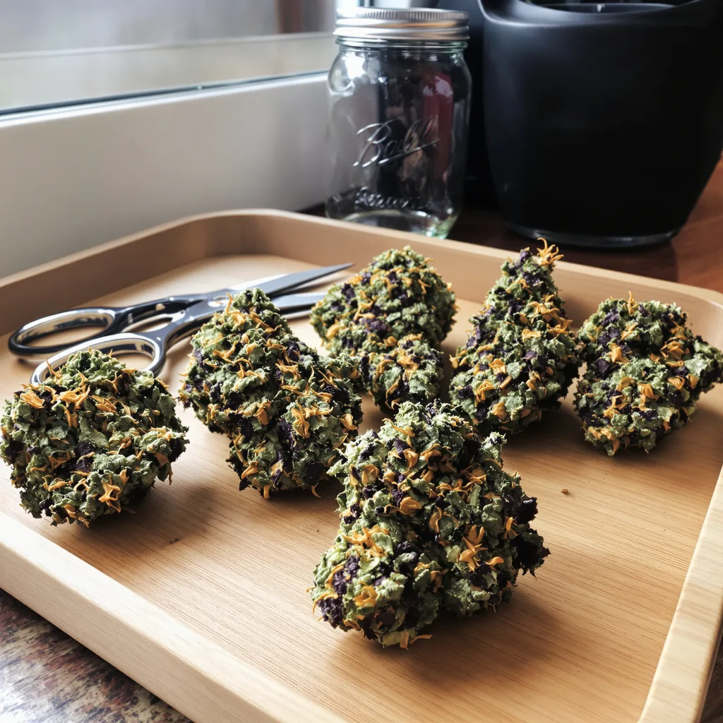 Dark Star 100% indica / 50% sativa — flor con tricomas visibles