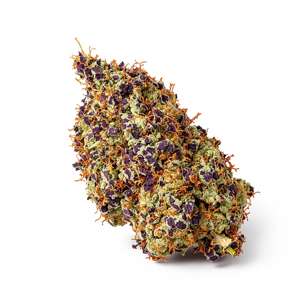 Darth Vader 68% indica / 32% sativa — flor con tricomas visibles
