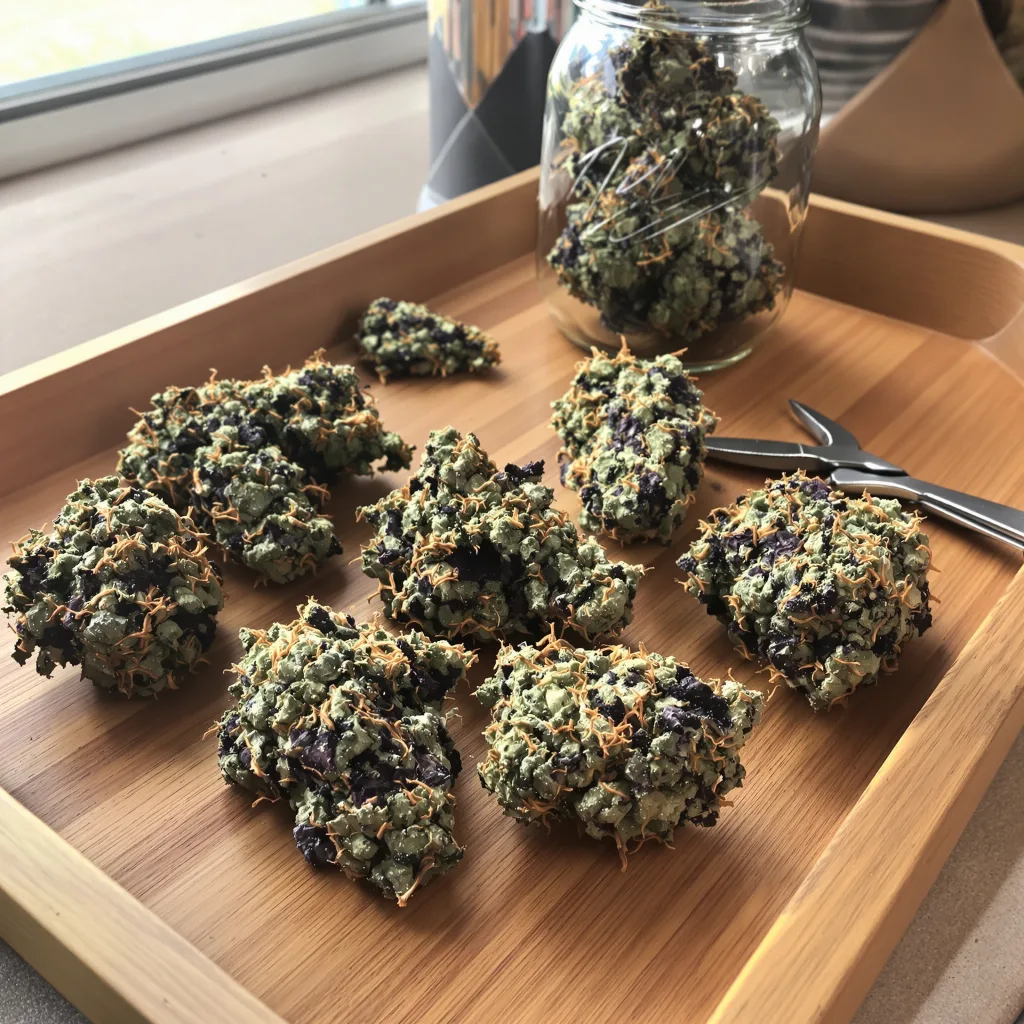 Dawgfather OG 88% indica / 12% sativa — flor con tricomas visibles