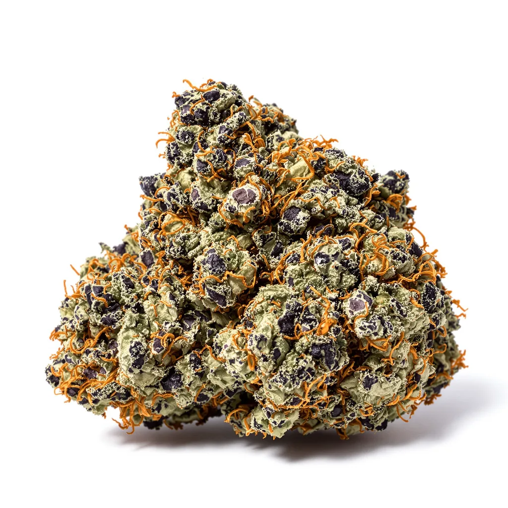 Dawgfather OG 88% indica / 12% sativa — flor con tricomas visibles