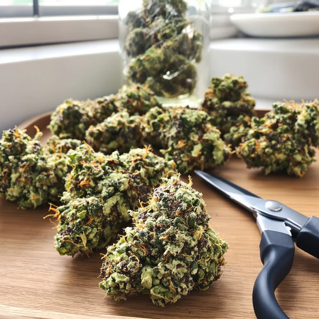 Deadhead OG 40% indica / 60% sativa — flor con tricomas visibles