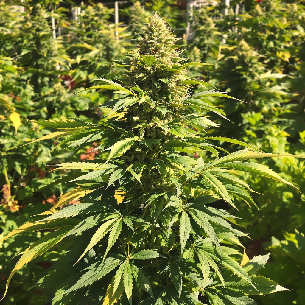 Deadwood 72% indica / 28% sativa — flor con tricomas visibles