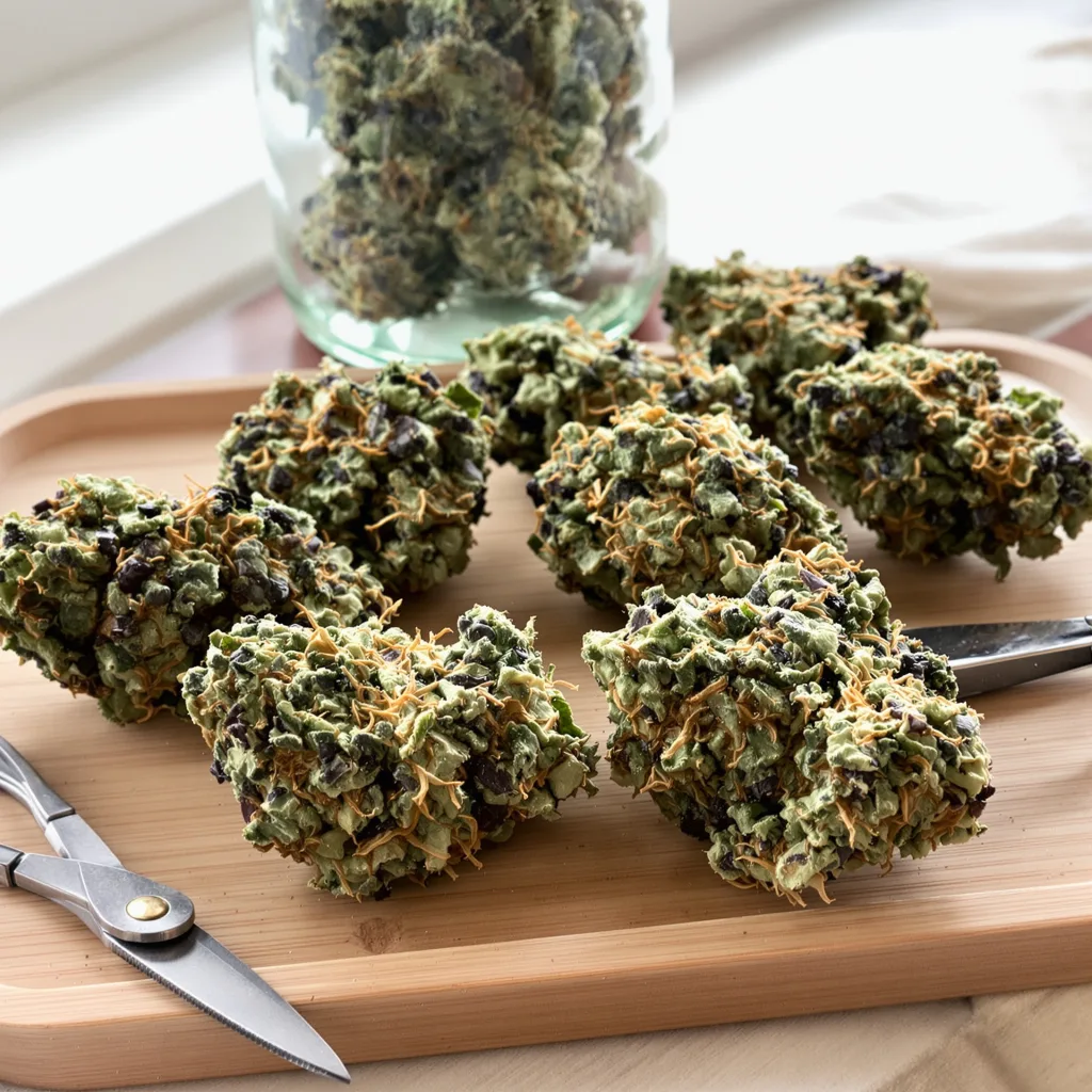 Death Bubba 70% indica / 30% sativa — flor con tricomas visibles