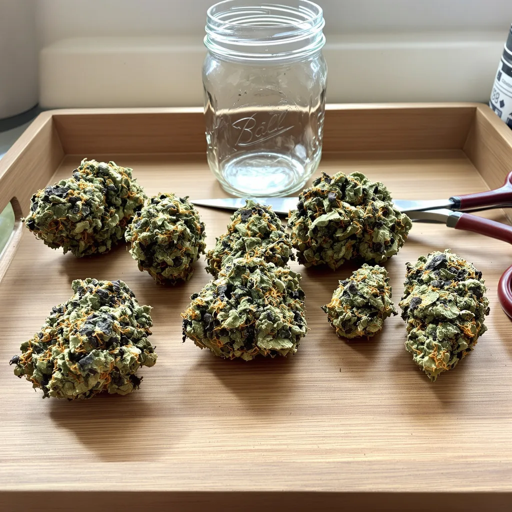 Death Bubba 70% indica / 30% sativa — flor con tricomas visibles