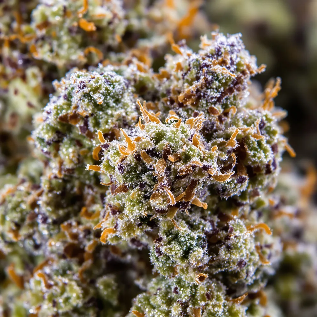 Primer plano de cogollo de cannabis Death Star OG mostrando cogollos densos verde bosque