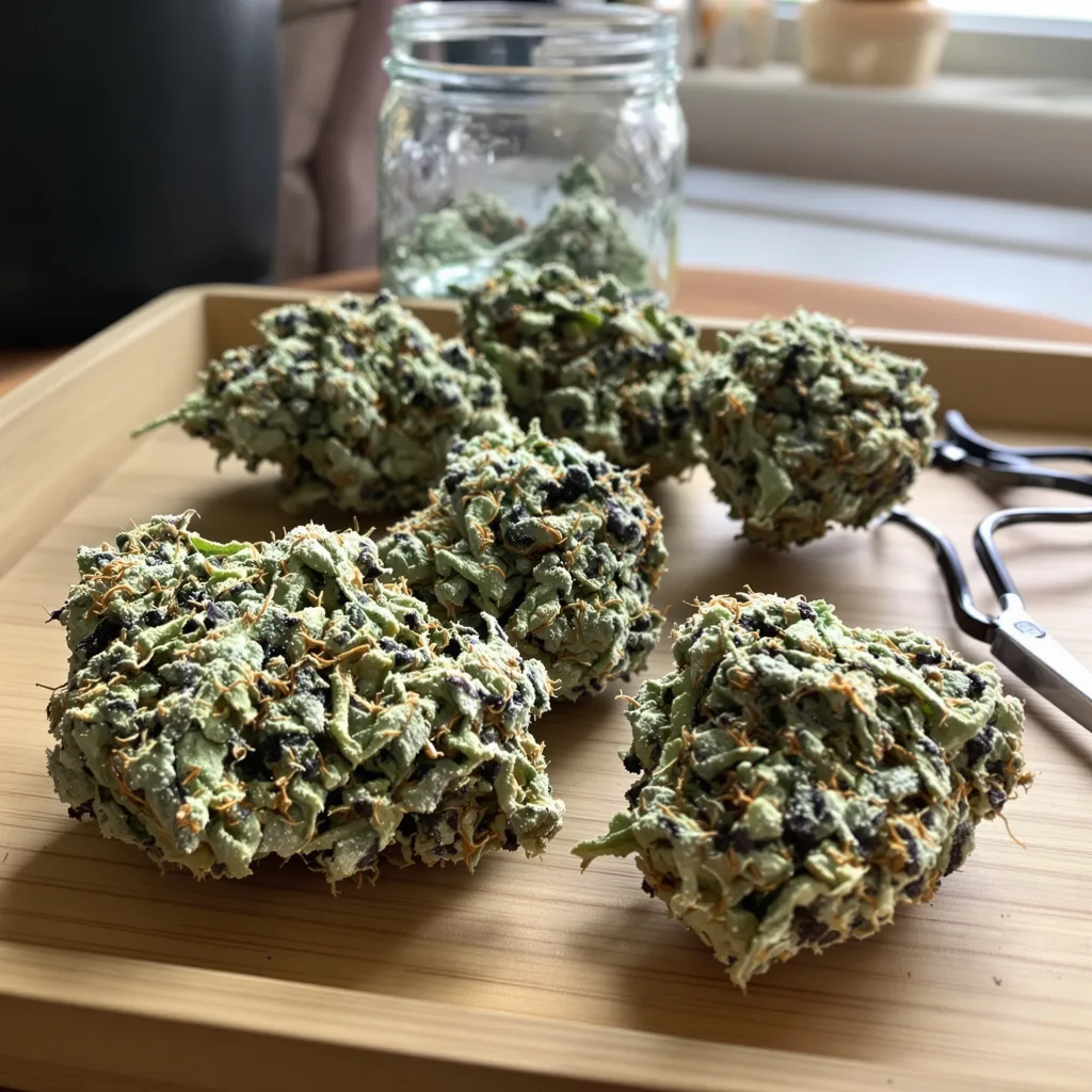 Diablo 40% indica / 50% sativa — flor con tricomas visibles