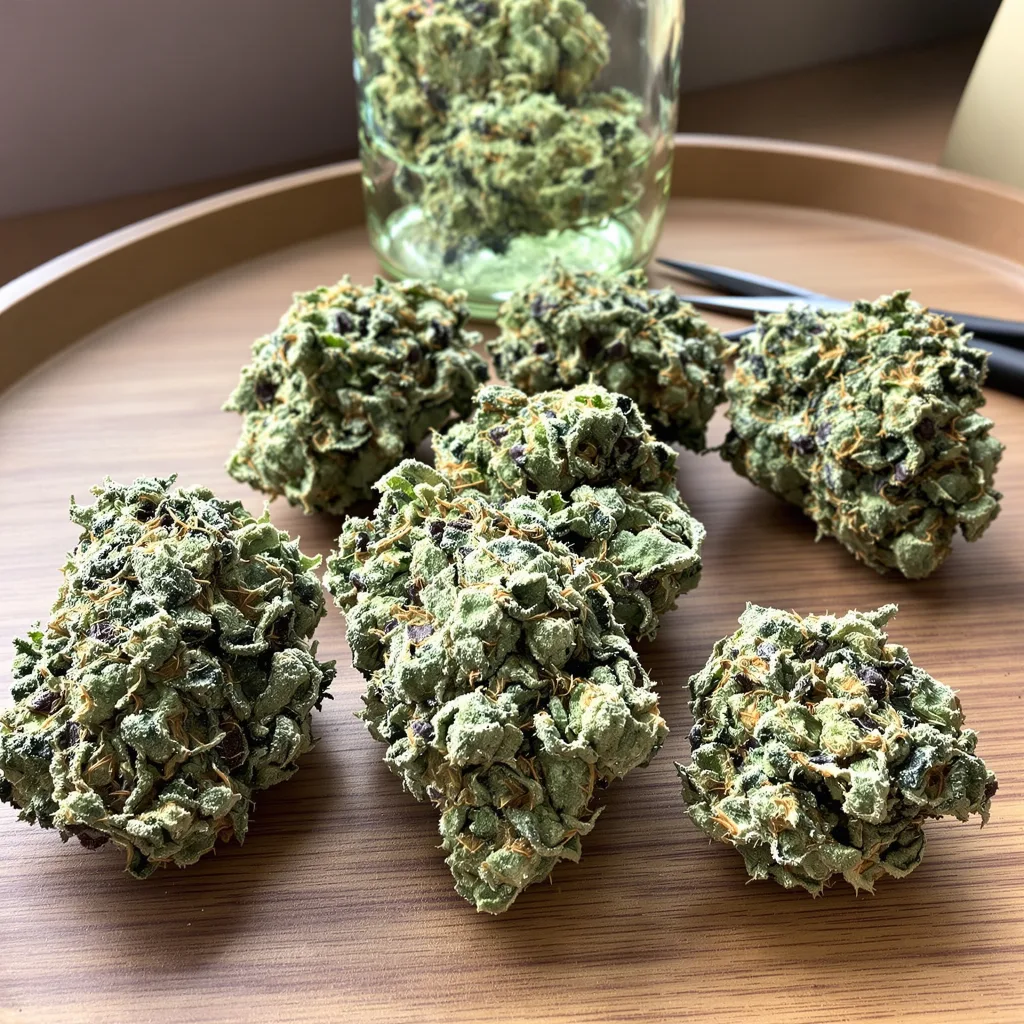 Diablo 40% indica / 50% sativa — flor con tricomas visibles