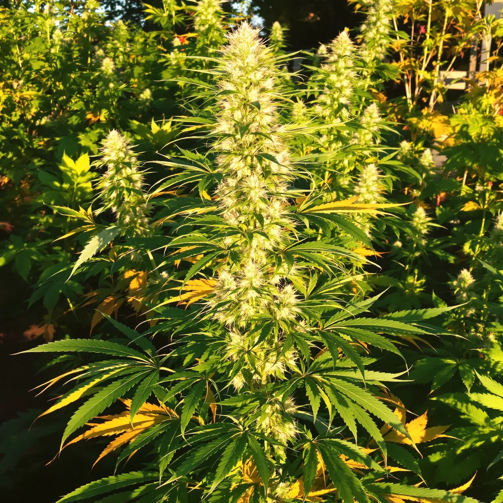 Diesel Duff 21% indica / 79% sativa — flor con tricomas visibles
