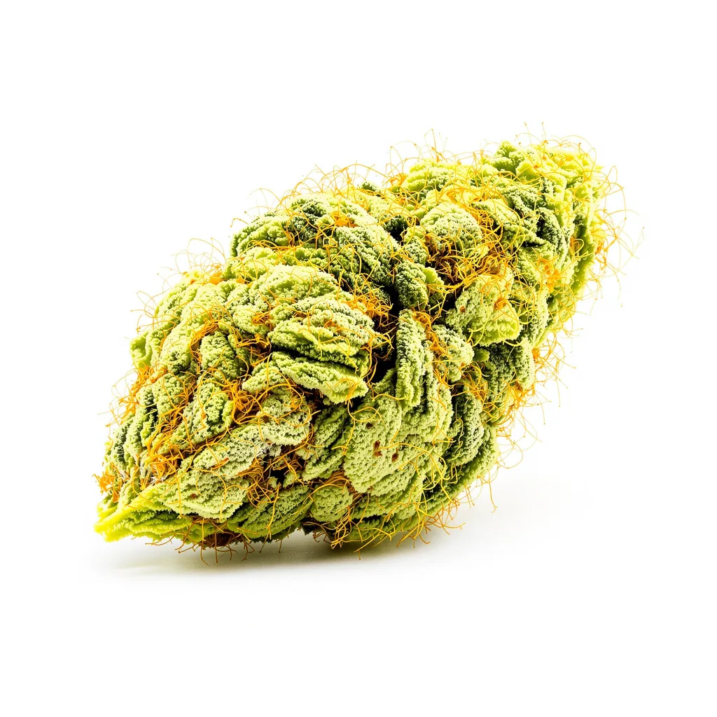 Diesel Duff 21% indica / 79% sativa — flor con tricomas visibles