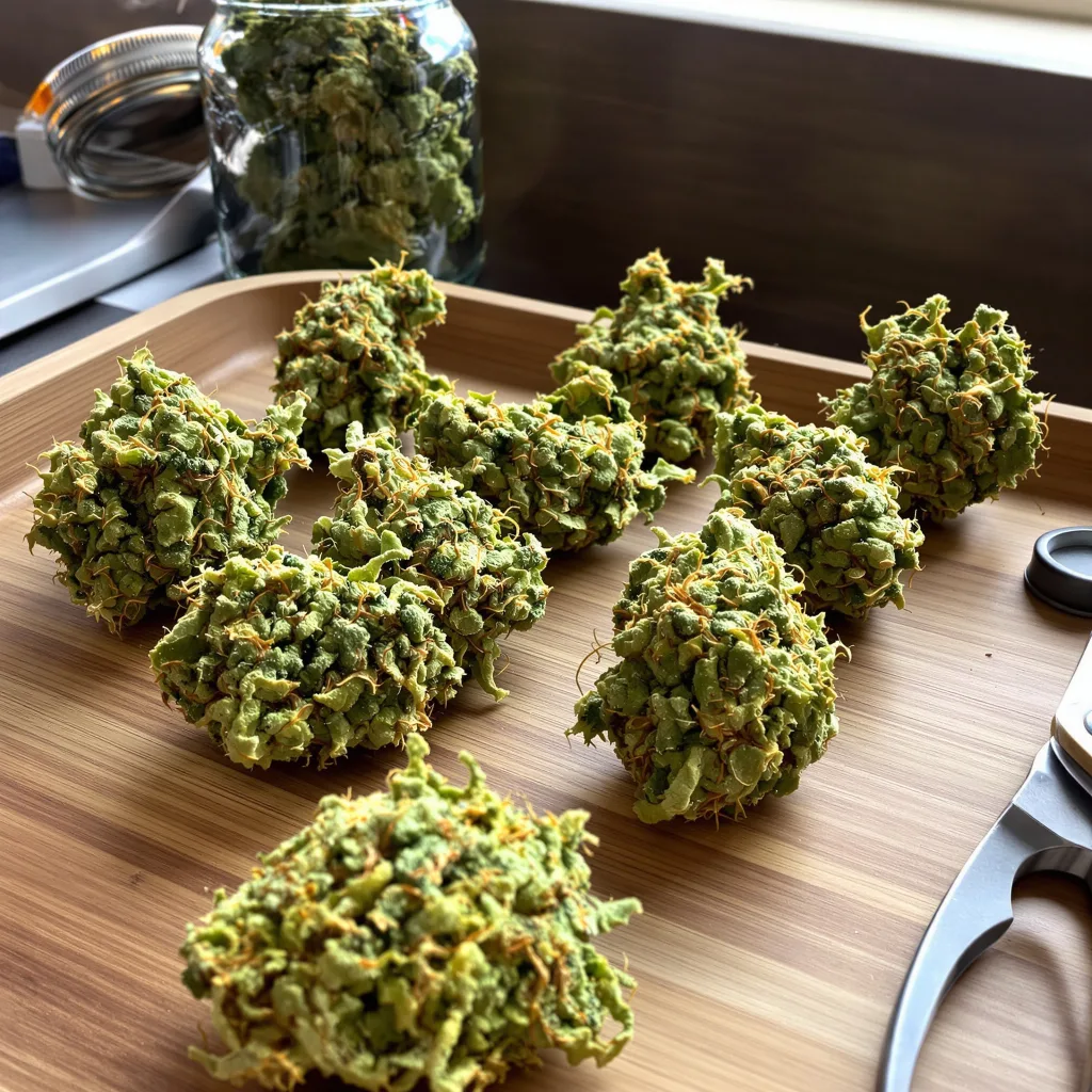 Diesel 6% indica / 94% sativa — flor con tricomas visibles