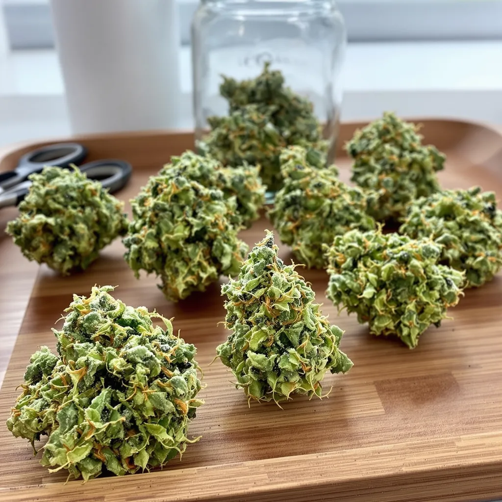 Diesel Power 5% indica / 95% sativa — flor con tricomas visibles