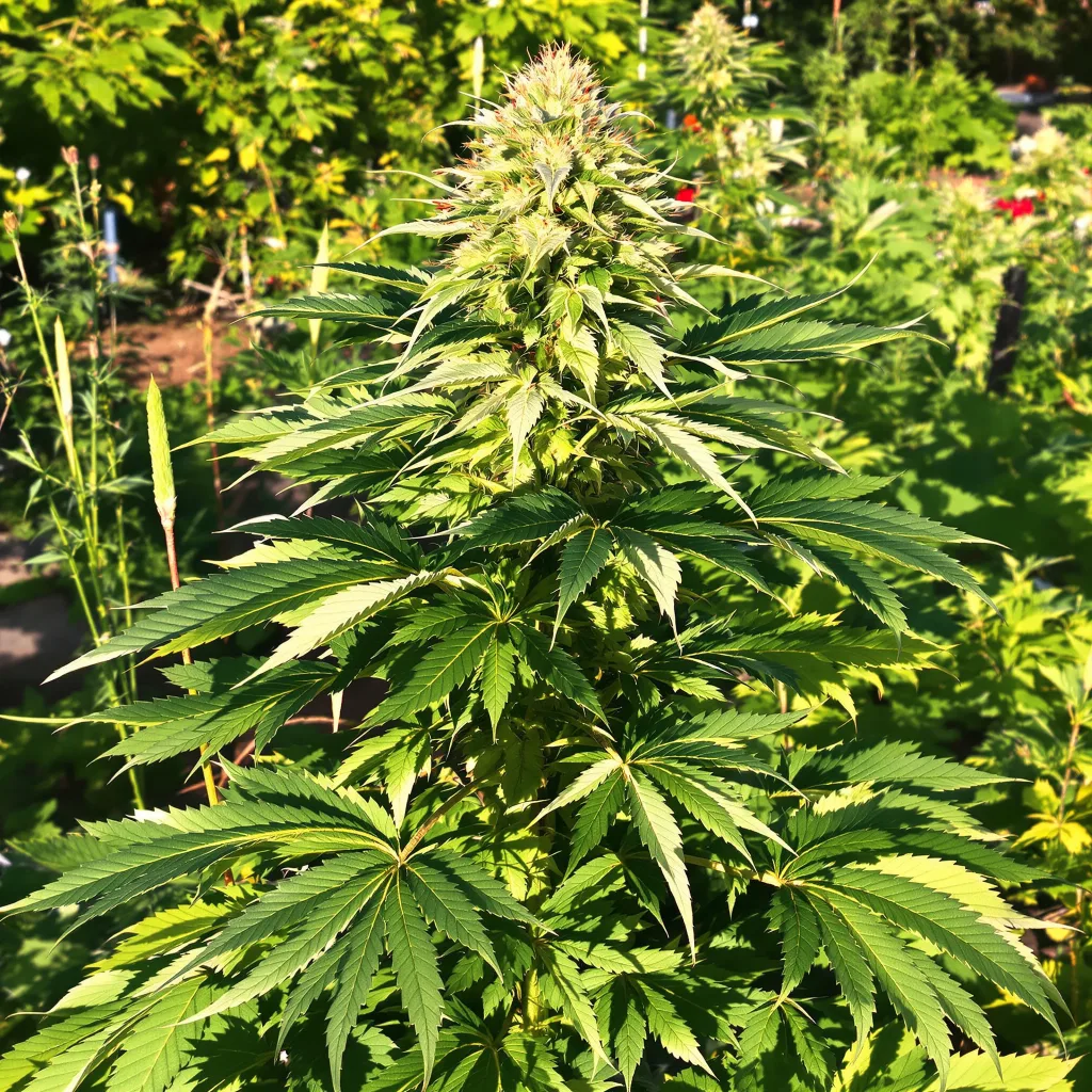 Dinachem 67% indica / 33% sativa — flor con tricomas visibles
