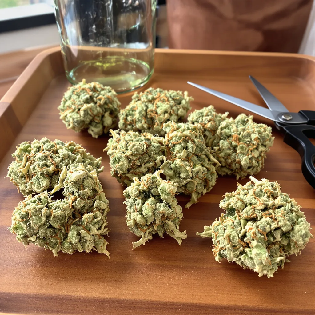 Divine CBD 43% indica / 57% sativa — flor con tricomas visibles