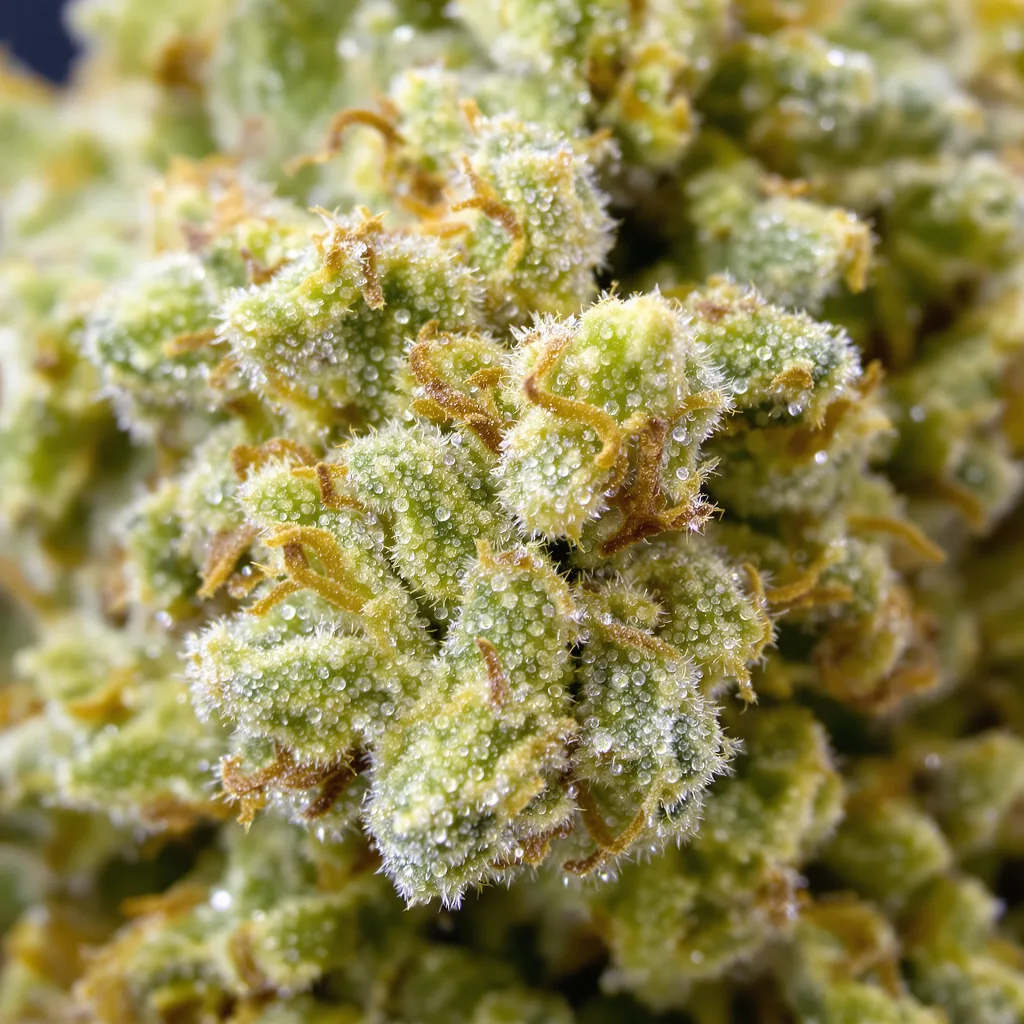 Primer plano de cogollo de cannabis Divine CBD mostrando flor clara con baja resina