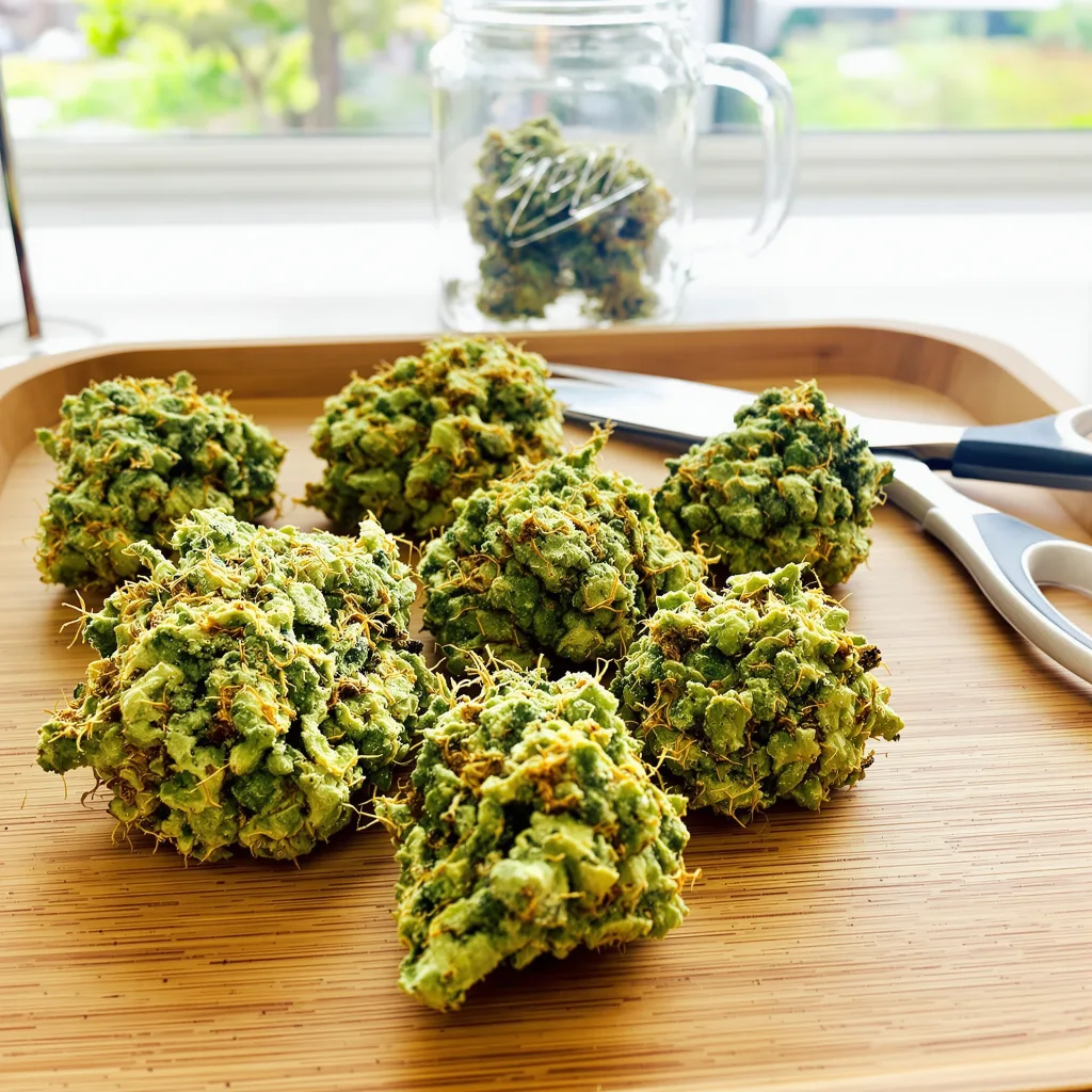 Dizzy OG 16% indica / 84% sativa — flor con tricomas visibles