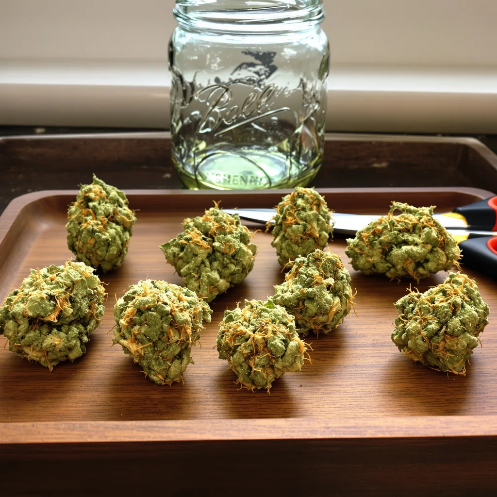 Dizzy OG 16% indica / 84% sativa — flor con tricomas visibles