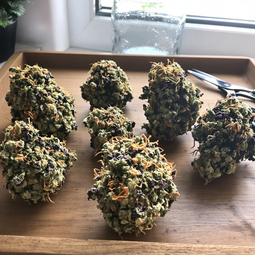 Dosi Punch 86% indica / 14% sativa — flor con tricomas visibles
