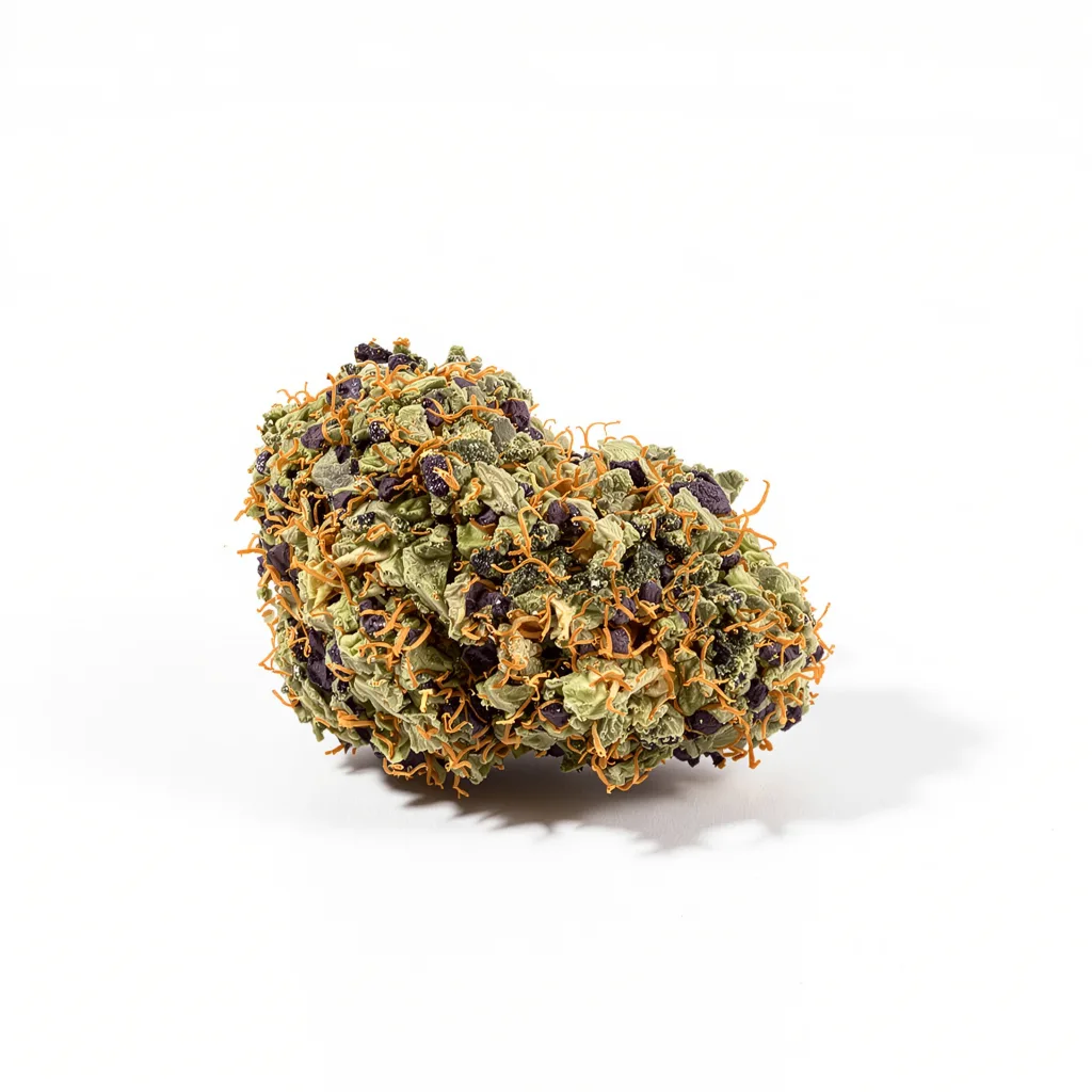 Dosi Punch 86% indica / 14% sativa — flor con tricomas visibles