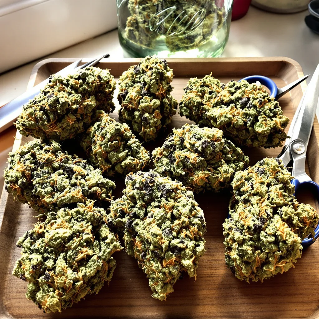 Double Bubble 45% indica / 55% sativa — flor con tricomas visibles