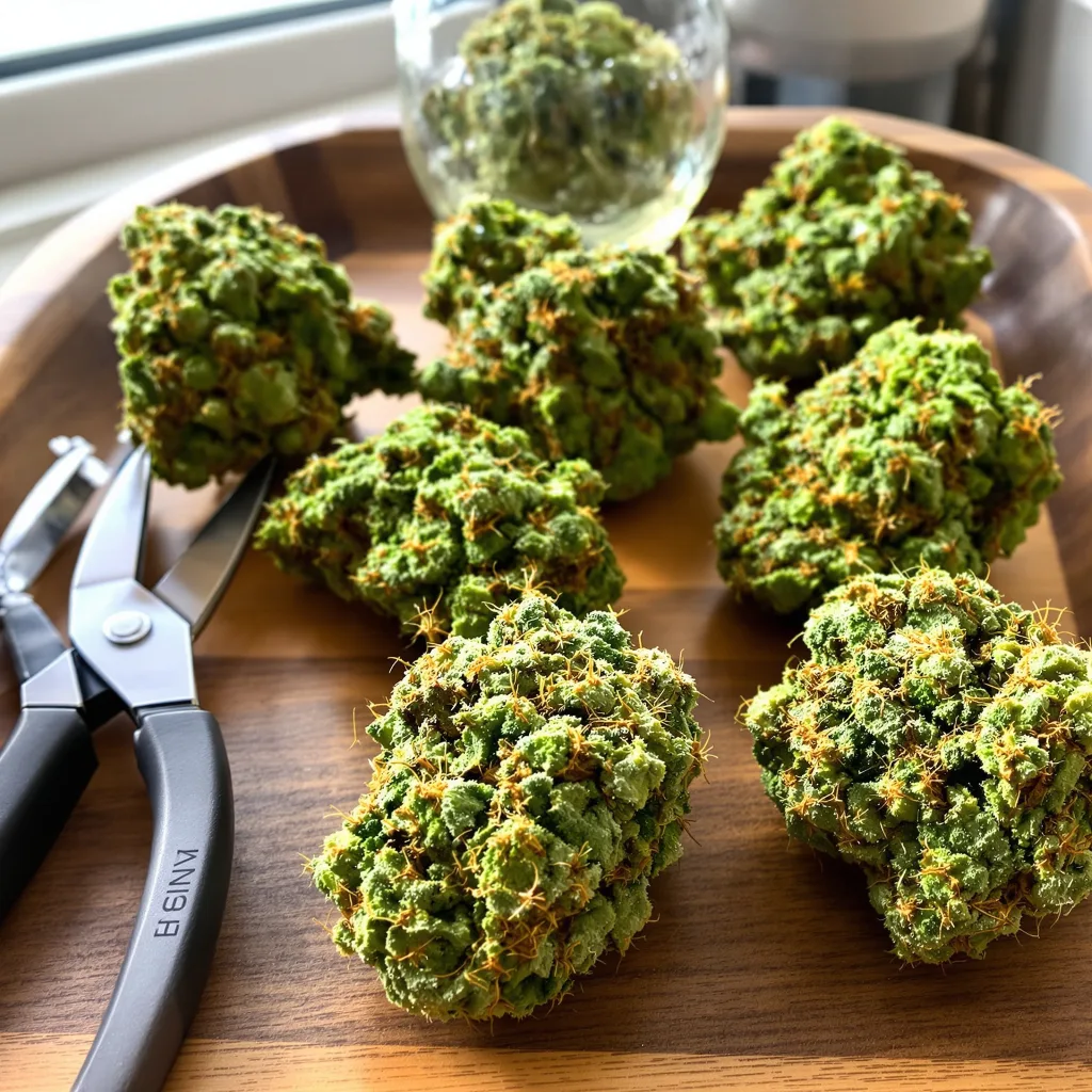 Double Dream 16% indica / 84% sativa — flor con tricomas visibles