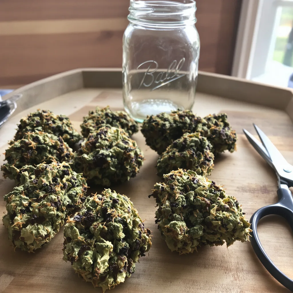Double Tangie Banana 78% indica / 22% sativa — flor con tricomas visibles