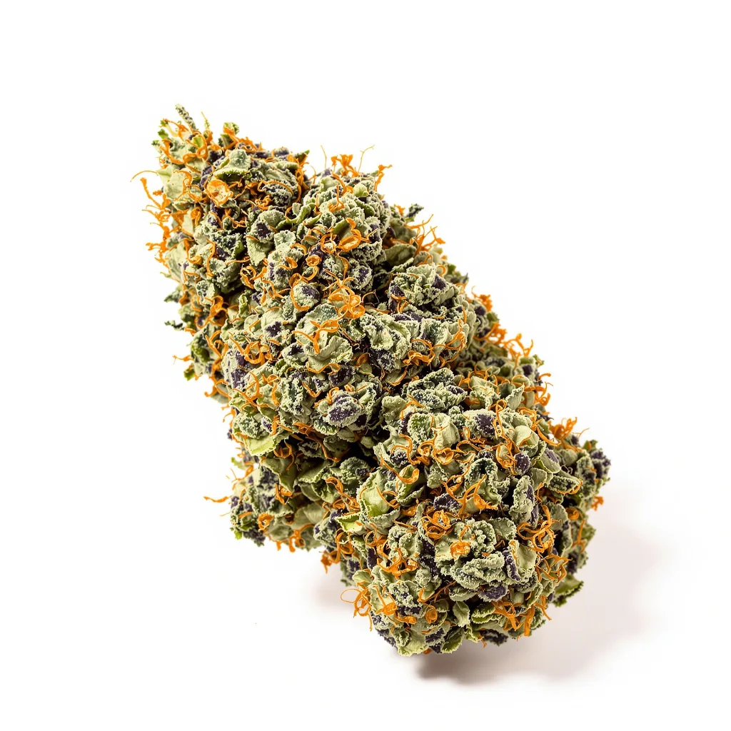 Dr. Funk 72% indica / 28% sativa — flor con tricomas visibles