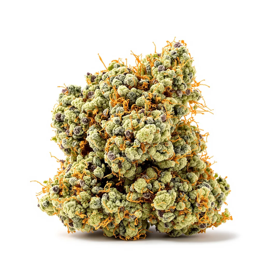 Dragon's Breath 50% indica / 50% sativa — flor con tricomas visibles