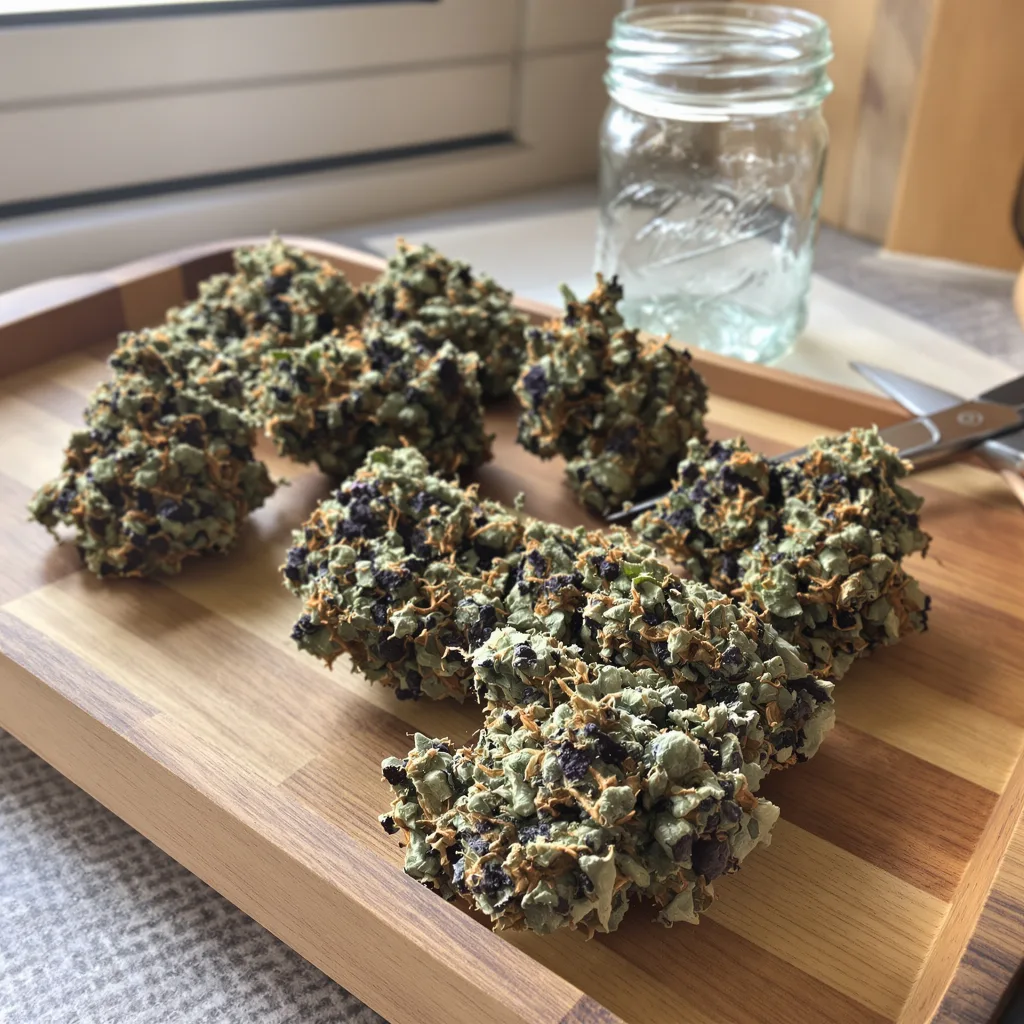 Dream Police 73% indica / 27% sativa — flor con tricomas visibles