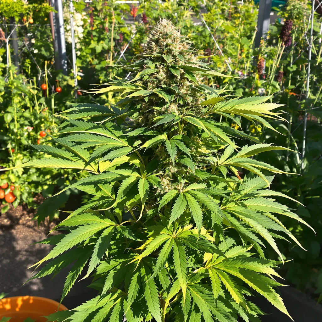 Durga Mata 77% indica / 23% sativa — flor con tricomas visibles