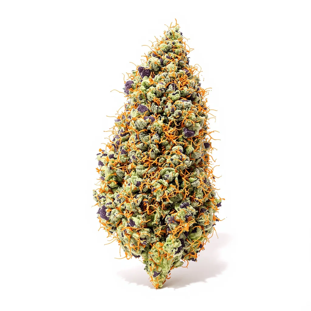 Durga Mata 77% indica / 23% sativa — flor con tricomas visibles
