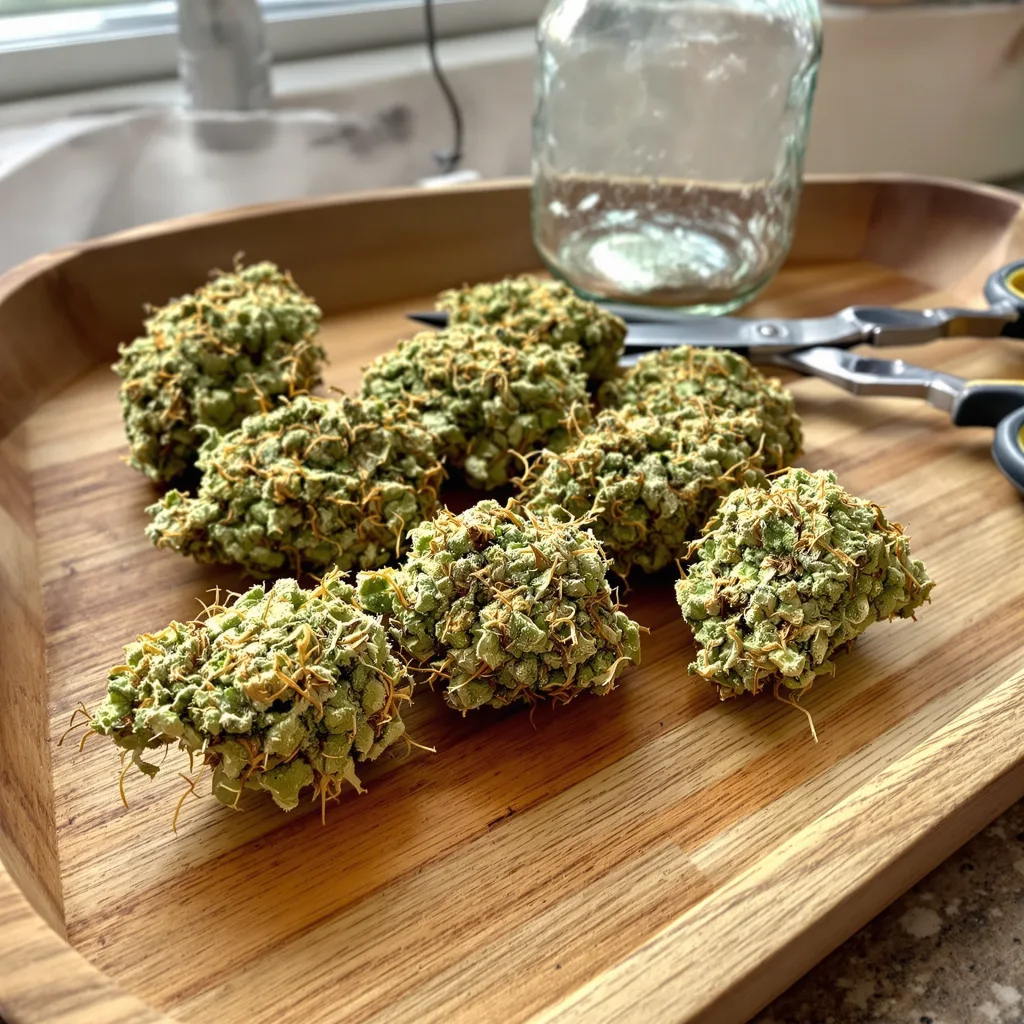 Dutch Dragon 9% indica / 91% sativa — flor con tricomas visibles