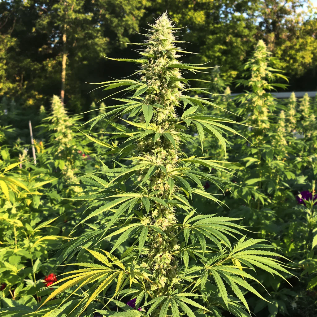 Dutch Dragon 9% indica / 91% sativa — flor con tricomas visibles