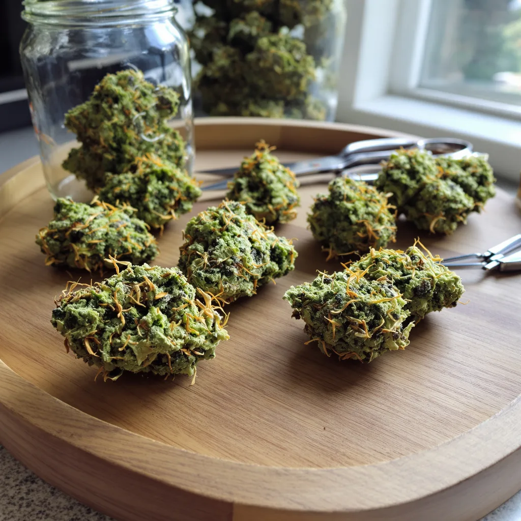Dutch Hawaiian 12% indica / 88% sativa — flor con tricomas visibles
