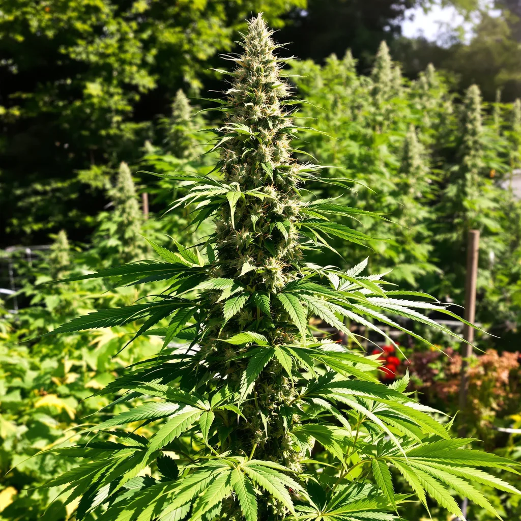 Dutch Hawaiian 12% indica / 88% sativa — flor con tricomas visibles